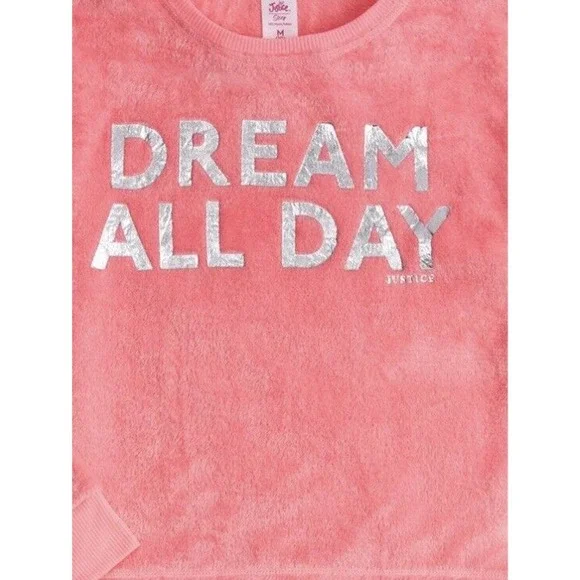 NEW JUSTICE Girls Pajama Set 2-Pc Small 7/8 Velvet Fleece PJs PINK Loungewear - Picture 2 of 12